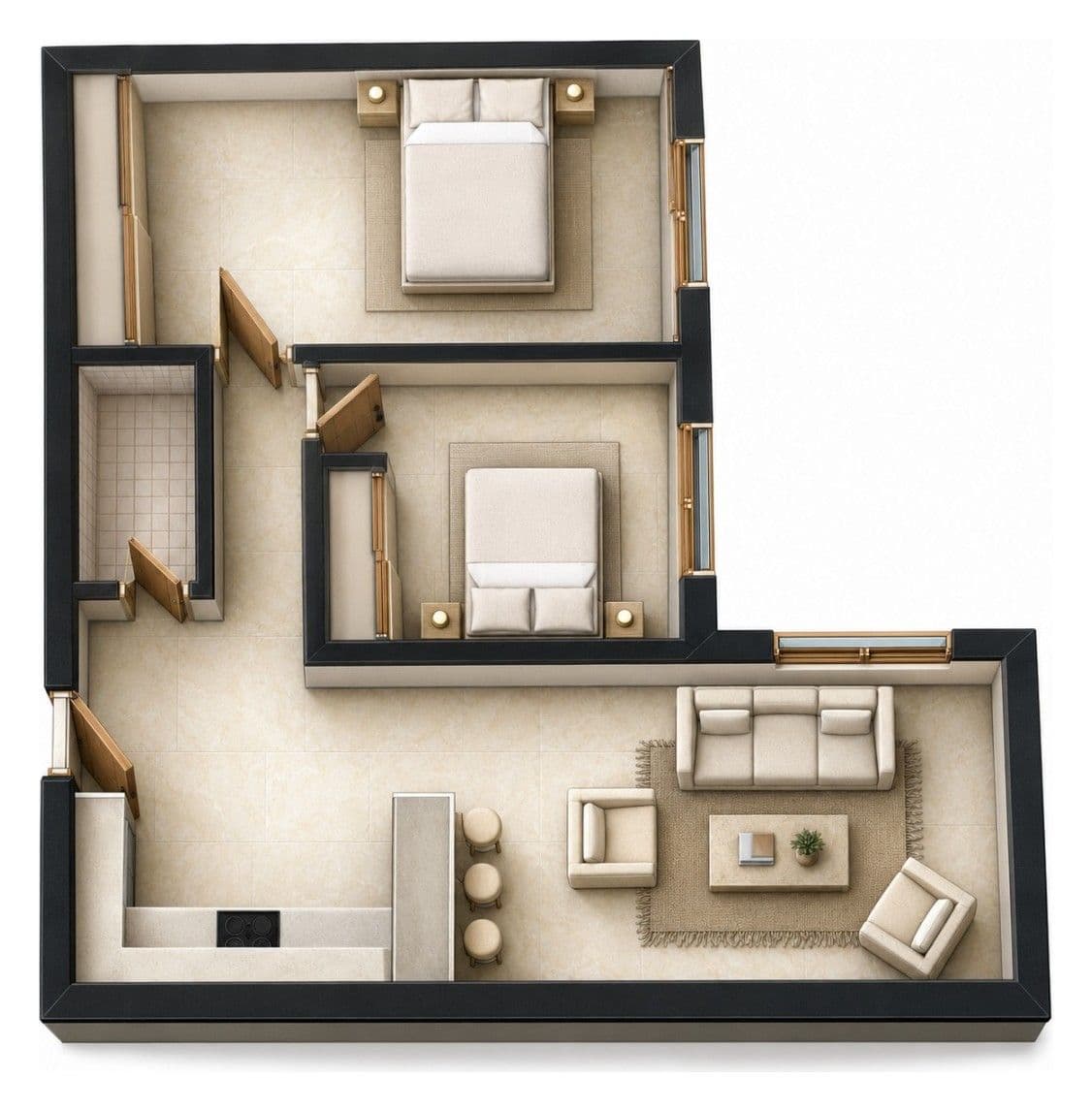 Vue 3D indicative du lot Appartement 43