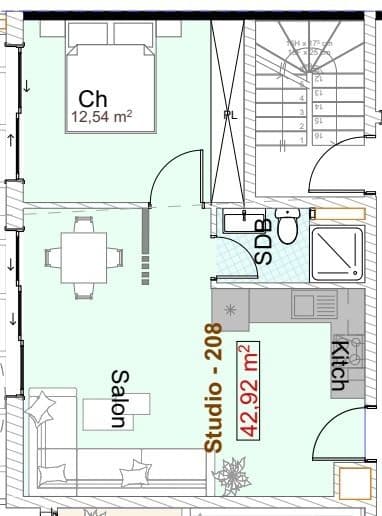 Plan 2D du lot Studio 208